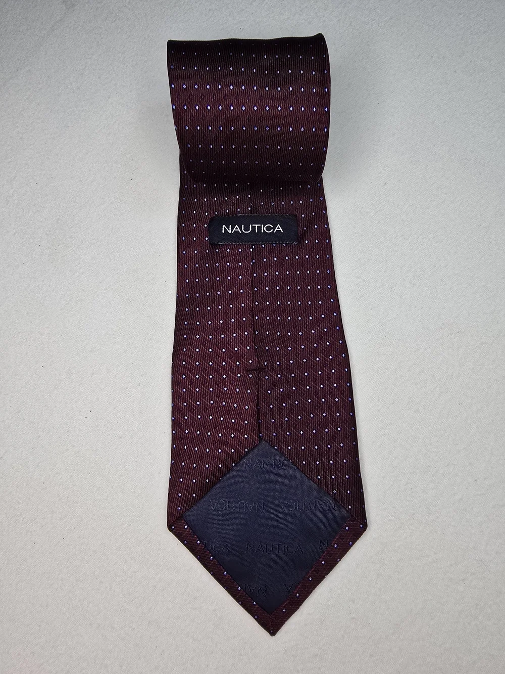 Nautica 100% Silk Men's Neck Tie Burgundy Blue Micro Dot Classic Business